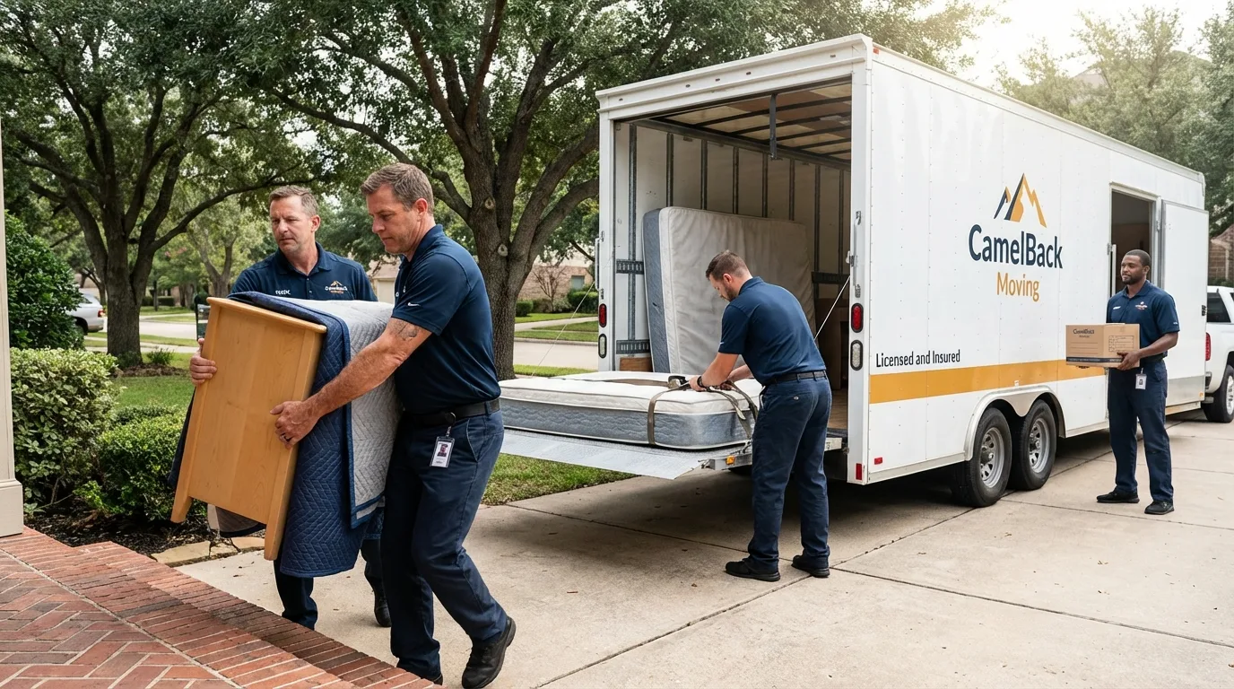 Crew loading residential truck for cross-state move from Mineral Springs, NC