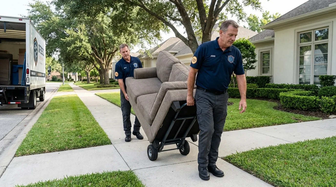 Local residential moving crew loading furniture in Mineral Springs, NC